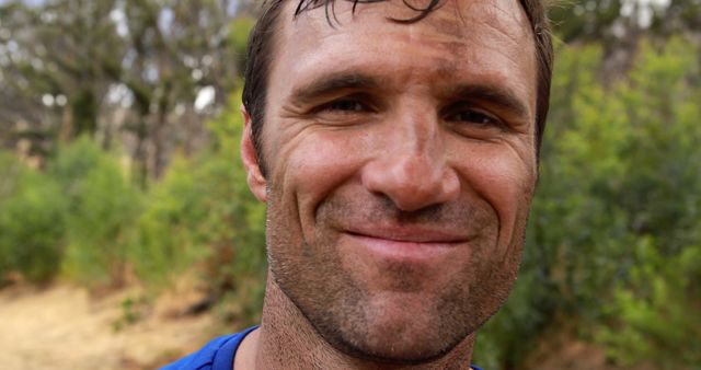 Smiling Man with Dusty Face on Nature Hike - Download Free Stock Images Pikwizard.com