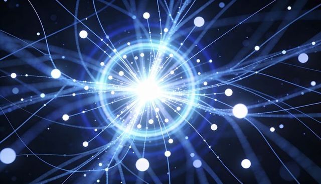 Radiating Blue Energy Core Emitting Halo Rings and Neural Filaments with Glowing Nodes