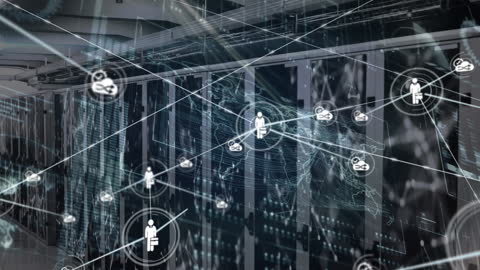 Digital Network Connections Across Server Room