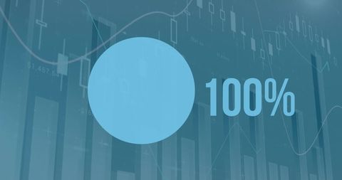 Dynamic blue pie chart showcasing 100 percent completion