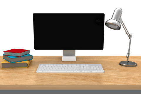 Transparent Office Setup with Computer and Lamp on Wooden Desk - Download Free Stock Videos Pikwizard.com