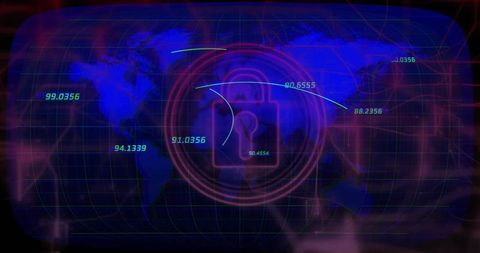 Pulsing Holographic Cybersecurity Network Dashboard with Global Lock and Telemetry Trails