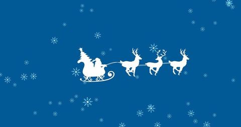 Santa Sleigh and Reindeer Silhouette on Winter Night