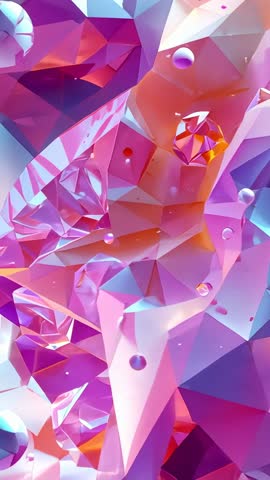 Shifting camera revealing iridescent crystals and floating beads in 3D cavern vertical video