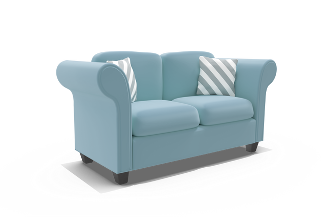 3D Illustration of Stylish Blue Sofa with Striped Cushions on Transparent Background - Download Free Stock Videos Pikwizard.com