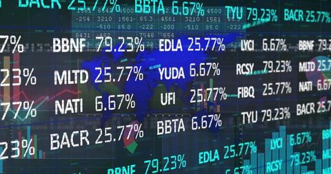 High-Tech Stock Trading Screen with Global Financial Data Overlay
