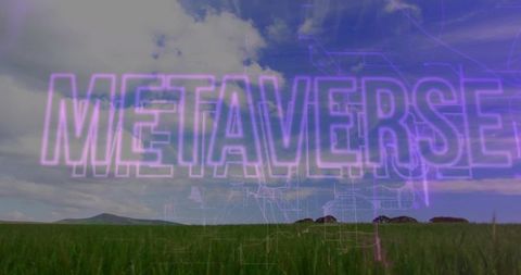 Futuristic Metaverse Neon Text Over Serene Landscape