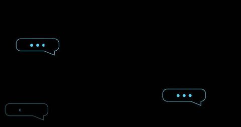 Neon cyan chat bubbles floating against black background with ellipsis glow