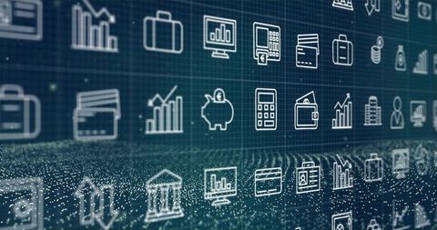 Holographic Finance Dashboard Showing Floating Fintech Icons and Analytics Visualization