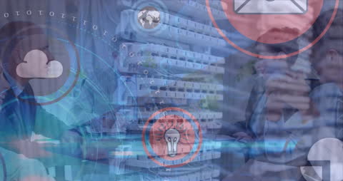 Digital Data Processing in Server Room Conceptual Illustration