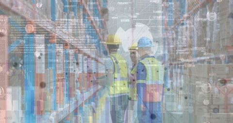 warehouse workforce with financial data overlay on digital interface - Download Free Stock Images Pikwizard.com