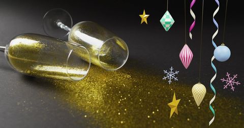 Golden Festive New Year Celebration Setting with Champagne