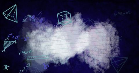 This abstract design features mathematical equations and geometric shapes appearing against a cloudy blue background, symbolizing the vast world of education and learning. Ideal for educational websites, online courses, or promotional material for back-to-school campaigns, the image blends the visual appeal of science and mathematics, evoking a sense of curiosity and intellectual exploration.