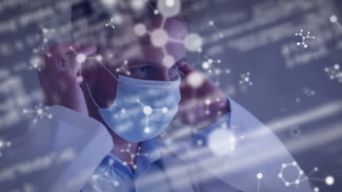 Doctor with Face Mask Amid Molecular Data Interface