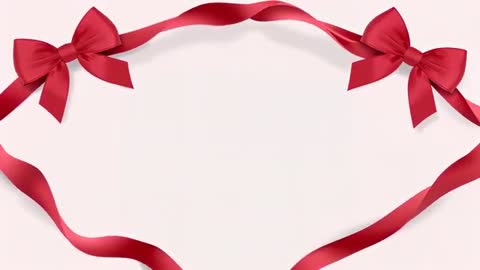 Red Satin Ribbon Border Swaying Over Pale Pink Background with Two Decorative Bows