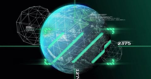 Digital data processing over globe conceptual art