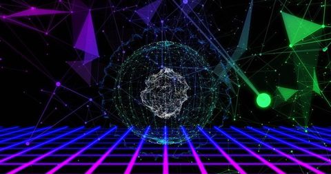neon cybernetic sphere with retro grid background - Download Free Stock Images Pikwizard.com