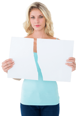 Woman Holding Transparent Torn Paper with Sad Expression - Download Free Stock Videos Pikwizard.com