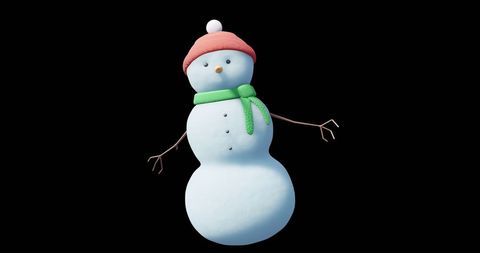 Cheerful Snowman in Winter Apparel on Black Background
