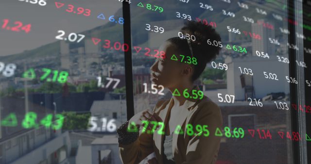 Pensive Businesswoman Observing Market Stock Prices on Digital Screen - Download Free Stock Images Pikwizard.com