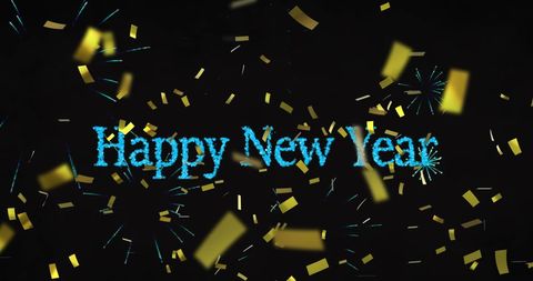 Vibrant happy new year greetings with fireworks and confetti