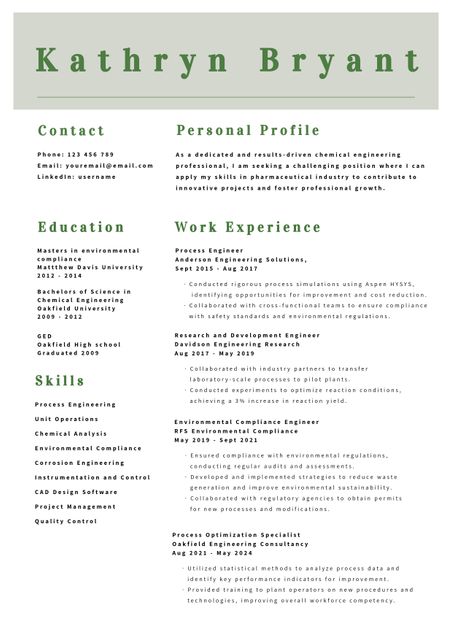 This professional resume template showcases a clear and concise layout highlighting career growth and skills. Ideal for professionals, especially in the engineering field, who want to emphasize their experience, academic achievements, and personal profile. Suitable for job applications or academic submissions, particularly for those aiming to present a detailed work experience and skill set easily understood by employers or academic institutions.