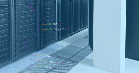 programming code superimposed on data server racks in modern data center - Download Free Stock Images Pikwizard.com