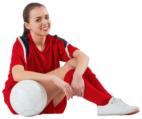 Young Athlete in Red Behind Transparent Background Preparing with Ball