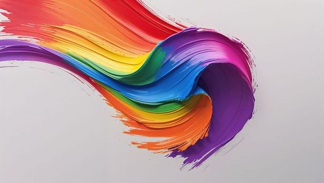 Vibrant swirl of textured rainbow colors on grey background