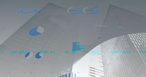 Digital Financial Data Visualization Over Futuristic Cityscape