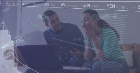 Couple Analyzing Finances with Digital Currency Data Overlay - Download Free Stock Images Pikwizard.com