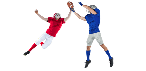 Dynamic american football players with ball on transparent background