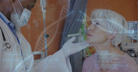 Doctor conducting exam with digital dna overlay technology