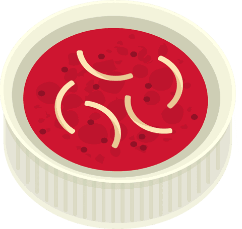 Transparent isometric bowl red soup noodle illustration