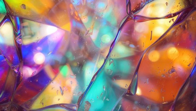 Colorful shattered glass with light refraction effect