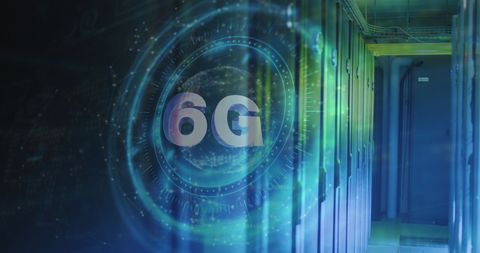 6g symbol over digital security network in server room