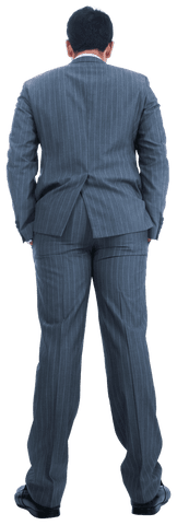 Back view of biracial businessman in pinstripe suit on transparent background