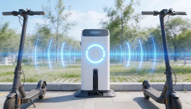 Smart electric scooter charging station with illuminated led ring and wireless connectivity