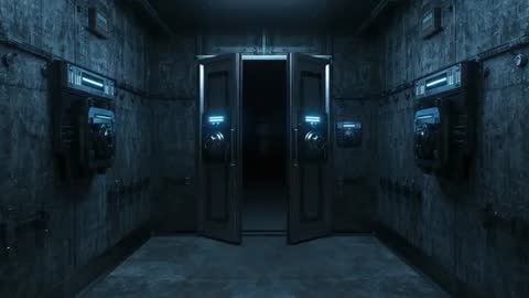 Reinforced Vault Doors Open Under Ambient Blue Lights