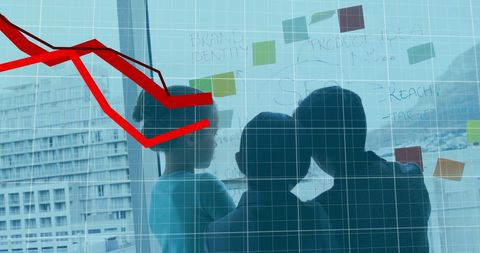 Children Discussing Business Strategy Amid Declining Graph