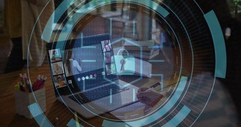 Virtual Meeting with Cybersecurity Overlay in Home Office Setting