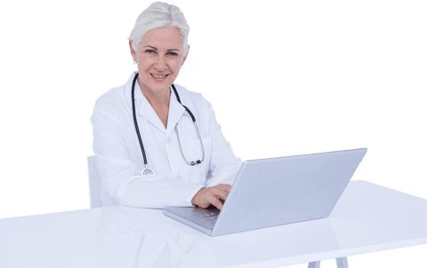Transparent Background Smiling Female Doctor with Laptop