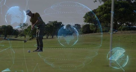 Golfer Engaged in Competitive Play Enhanced by Digital Graphics