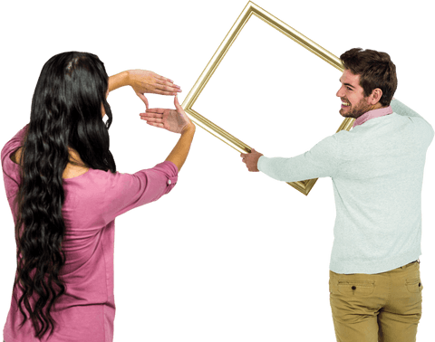 happy couple holding transparent frame together - Download Free Stock Videos Pikwizard.com