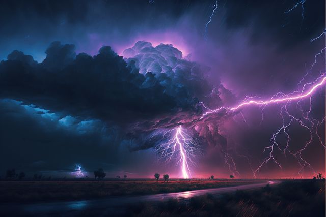 Intense Thunderstorm with Dramatic Lightning Strikes Illuminating Night Sky - Download Free Stock Images Pikwizard.com