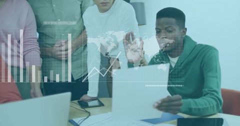 Professionals Collaborating with Data Analytics Overlay