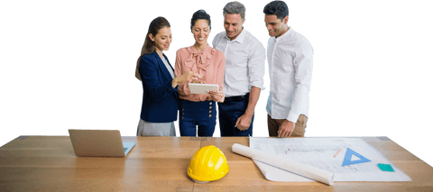 Architects Collaborating in Modern Office with Digital Plans, Transparent Background - Download Free Stock Videos Pikwizard.com