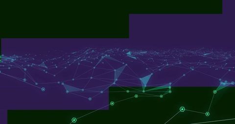 Futuristic digital data network with moving geometric shapes