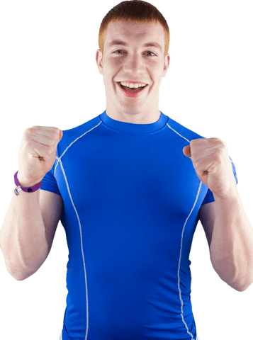 Excited Rugby Player Celebrating Win in Transparent Jersey