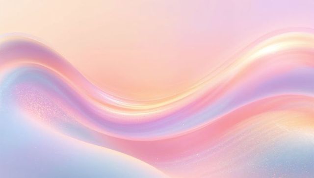 Flowing pastel ribbon waves with iridescent pearly highlights and glittering sparkles